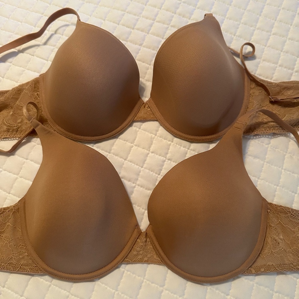 Set of 2 Natori Feathers Underwire Bra 38C Cafe Nude Lace Bra - Picture 2 of 9